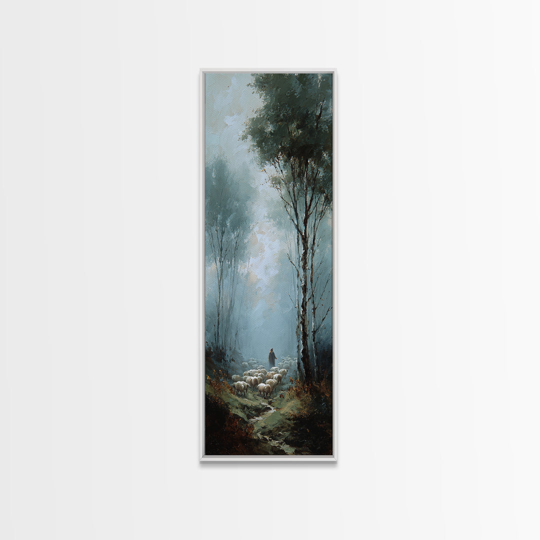 Silent Flock Morning – Framed Canvas Print – Narrow Art – Christian Art Canvas – Jesus Painting – Christmas Wall Art