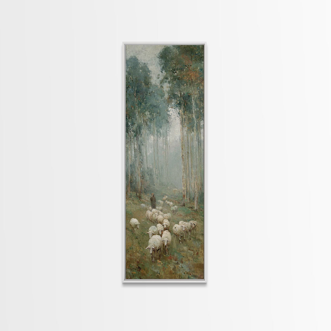 Shepherds In Mist – Framed Canvas Print – Christian Wall Art – Jesus Painting – Tall Narrow Wall Art – Christian Art Canvas – Christmas Art