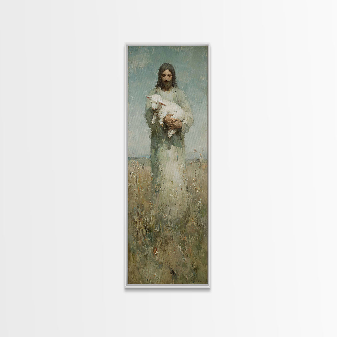 Lamb Of Peace – Framed Canvas Print – Christian Art Canvas – Christian Wall Art – Skinny Art – Jesus Painting – Christian Christmas Art