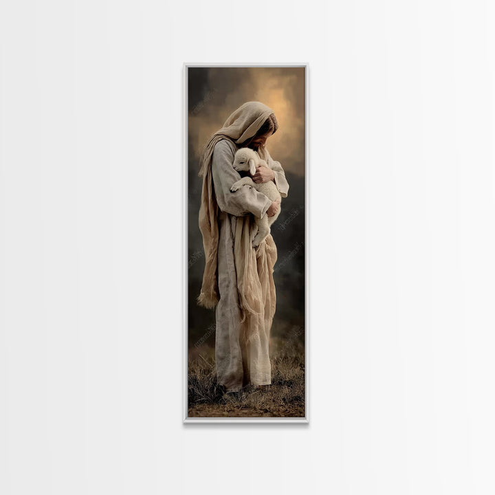 Tender Arms Of Grace – Framed Canvas Print – Christian Art Print – Jesus Painting – Narrow Art – Christian Wall Art – Christian Christmas