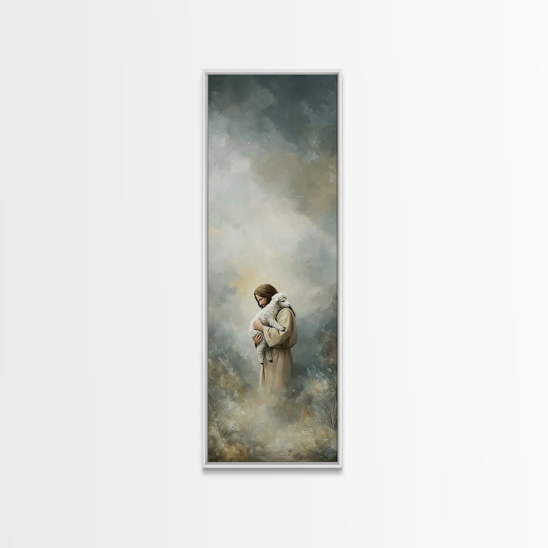Quiet Meadow Savior – Framed Canvas Print – Christian Wall Art – Christian Art Canvas – Tall Narrow Wall Art – Jesus Painting – Christmas A