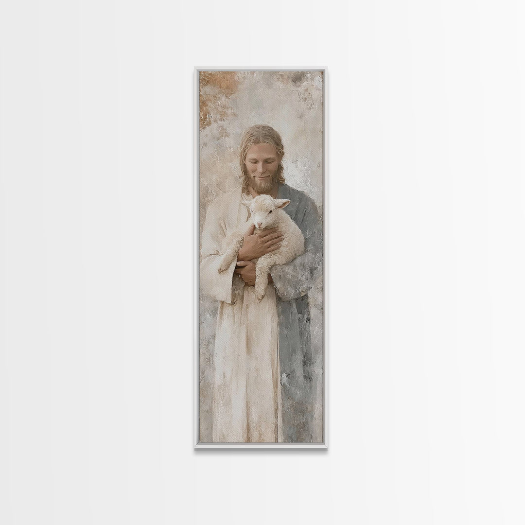 Solace In Stillness – Framed Canvas Print – Jesus Painting – Christian Art Canvas – Narrow Art – Christian Wall Art – Christmas Art