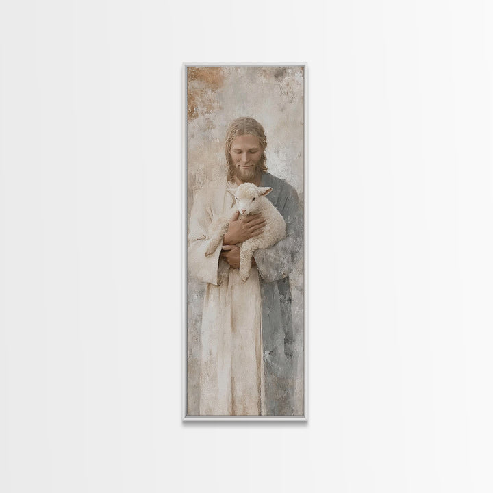 Solace In Stillness – Framed Canvas Print – Jesus Painting – Christian Art Canvas – Narrow Art – Christian Wall Art – Christmas Art