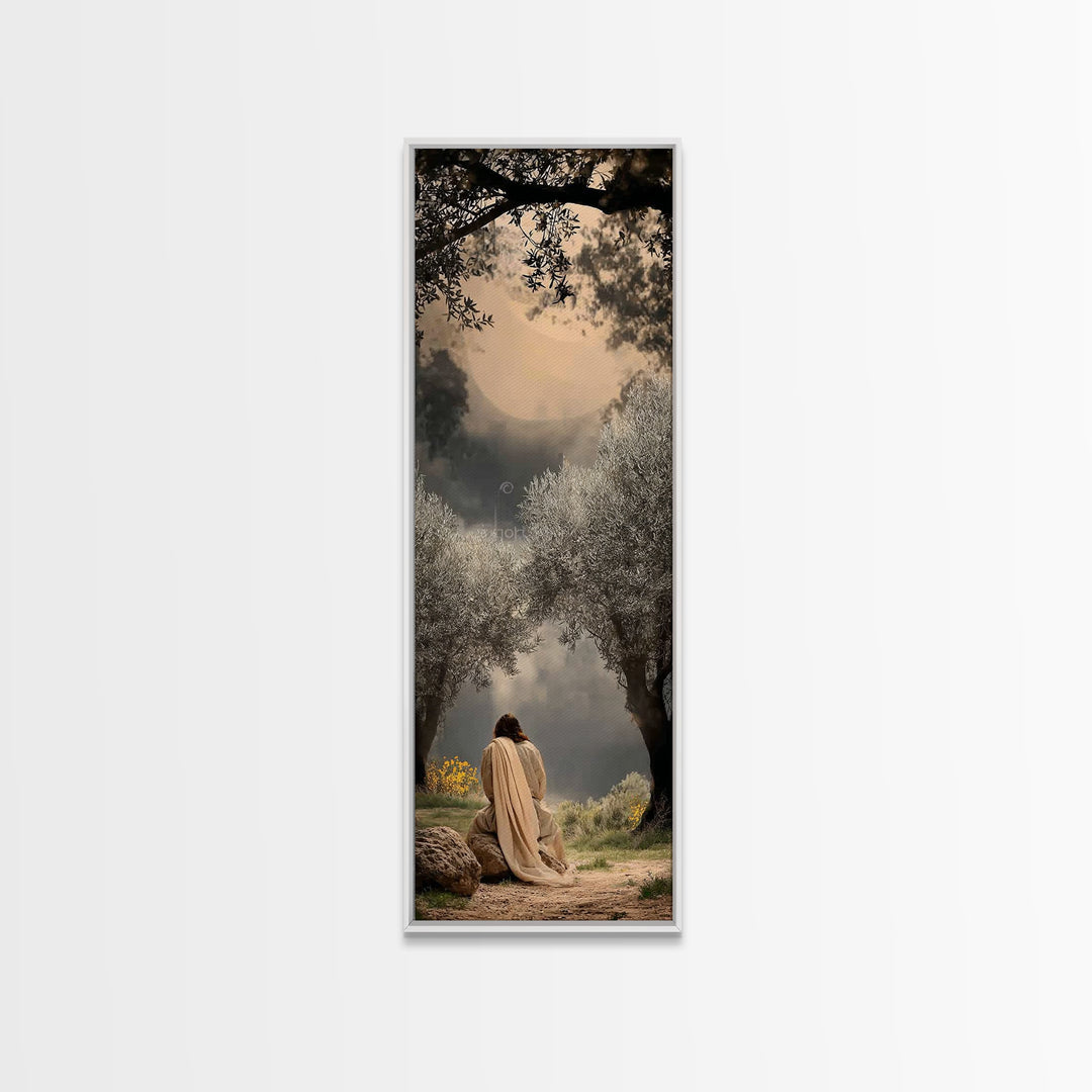 Sacred Pasture Glow – Framed Canvas Print – Christian Art – Jesus Painting – Skinny Art – Christian Wall Art – Christmas Art