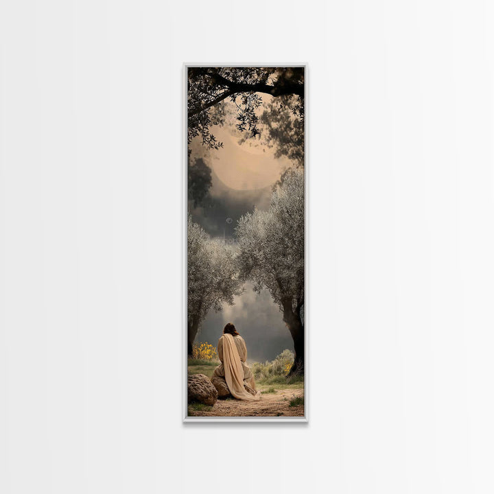 Sacred Pasture Glow – Framed Canvas Print – Christian Art – Jesus Painting – Skinny Art – Christian Wall Art – Christmas Art