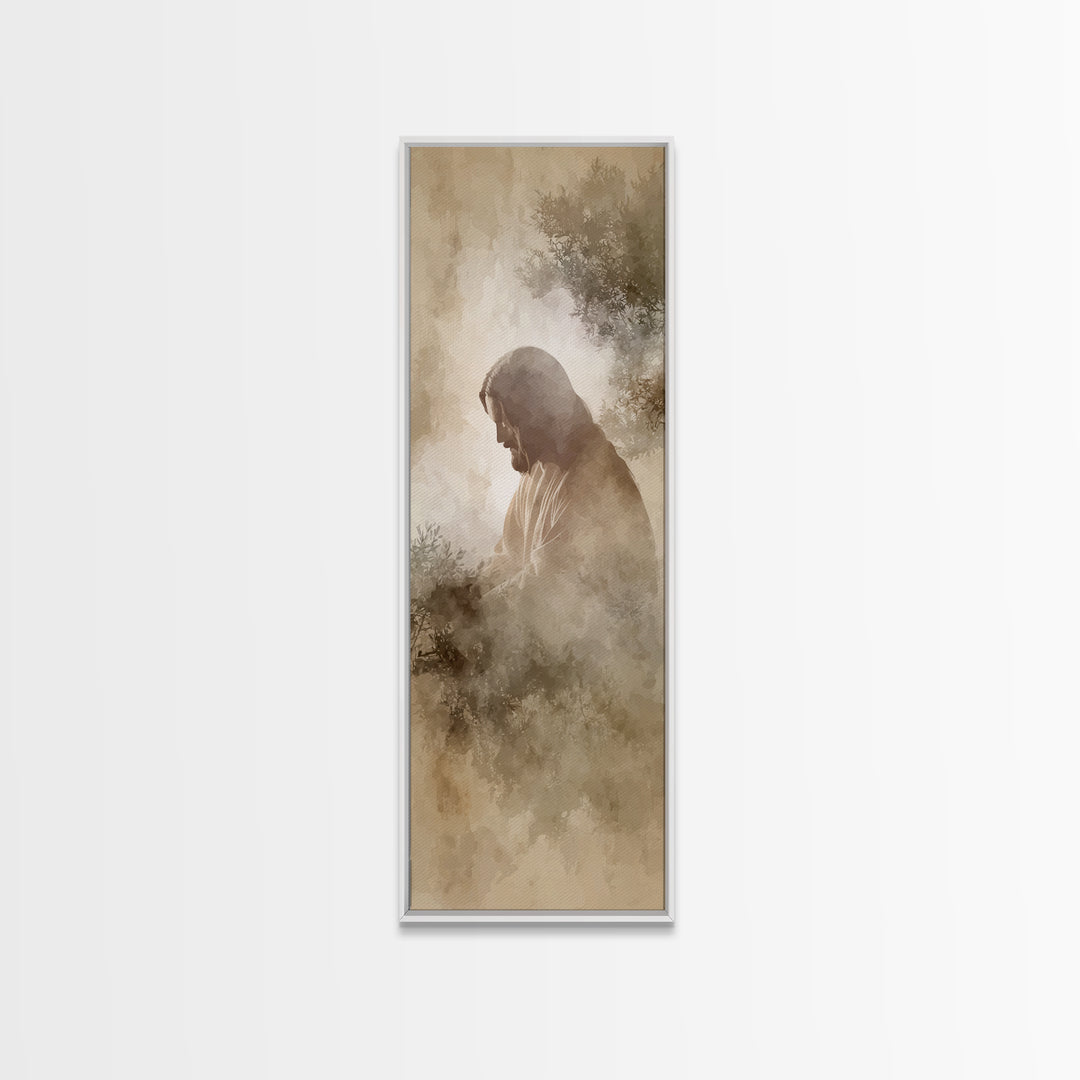 Sacred Stillness – Framed Canvas Print – Christian Art – Jesus Painting – Skinny Art – Christian Wall Art – Modern Christian Art