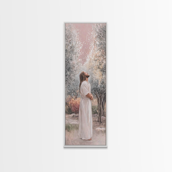 Grace In The Garden – Framed Canvas Print – Christian Art Canvas – Christian Wall Art – Tall Skinny Art Print – Jesus Painting – Christian
