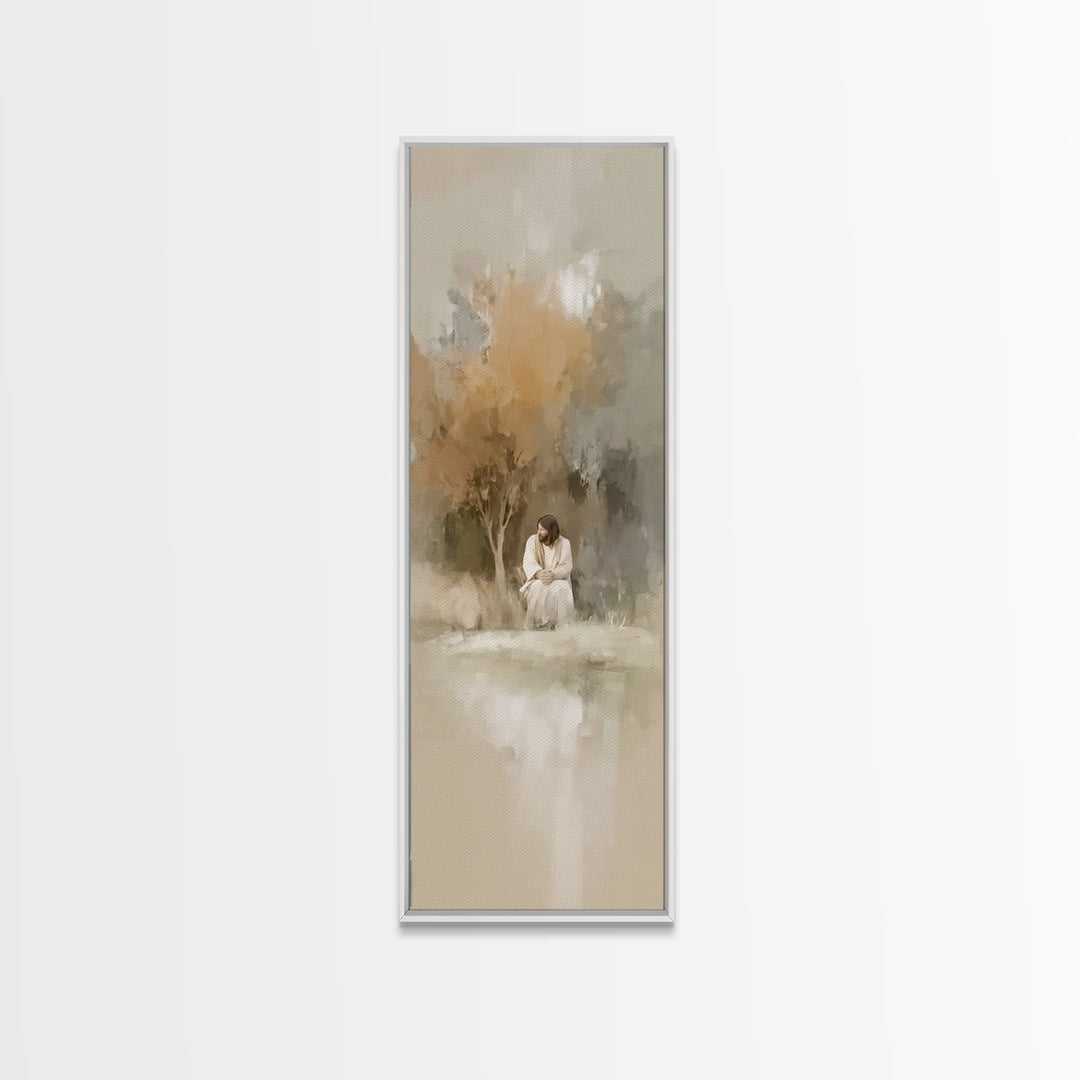 Quiet Divine Moment – Framed Canvas Print – Christian Wall Art – Christian Art – Narrow Art – Jesus Painting – Subtle Christian Art