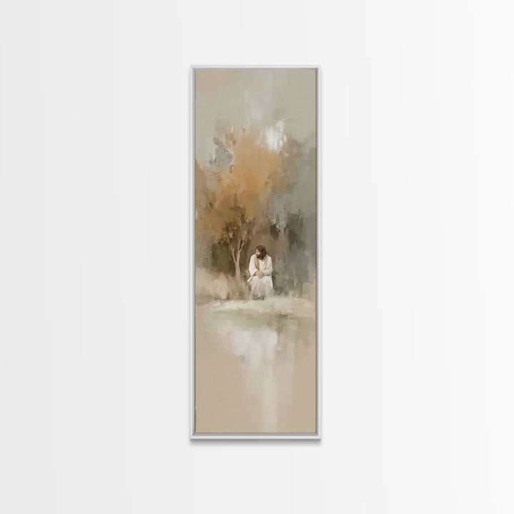 Quiet Divine Moment – Framed Canvas Print – Christian Wall Art – Christian Art – Narrow Art – Jesus Painting – Subtle Christian Art