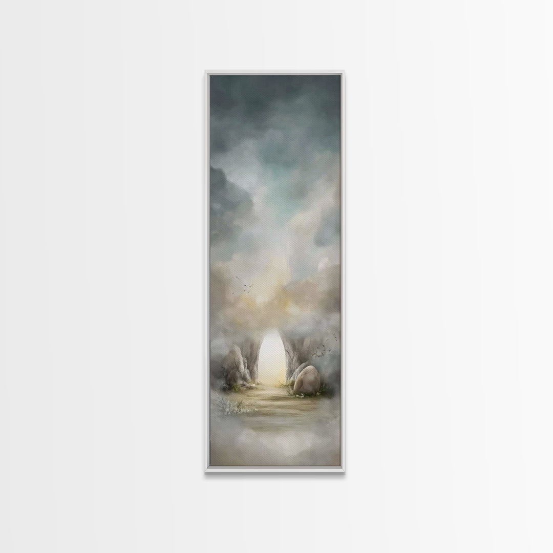 Empty Tomb Dawn – Framed Canvas Print – Christian Art Canvas – Jesus Painting – Tall Skinny Art Print – Christian Wall Art – Christian Pain