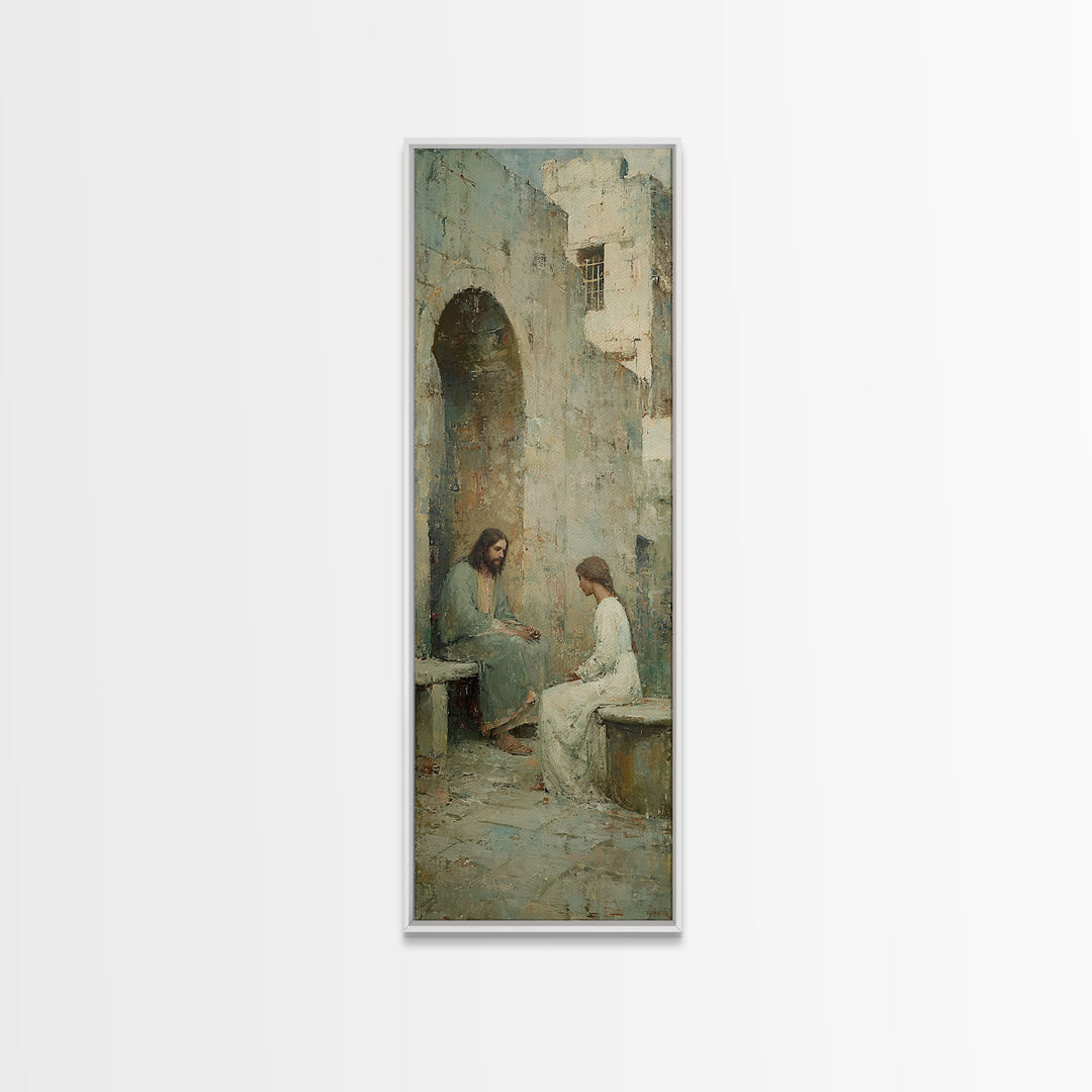 Quiet Well Moment – Framed Canvas Print – Skinny Art – Christian Wall Art – Jesus Painting – Christian Art Canvas – Christian Gift