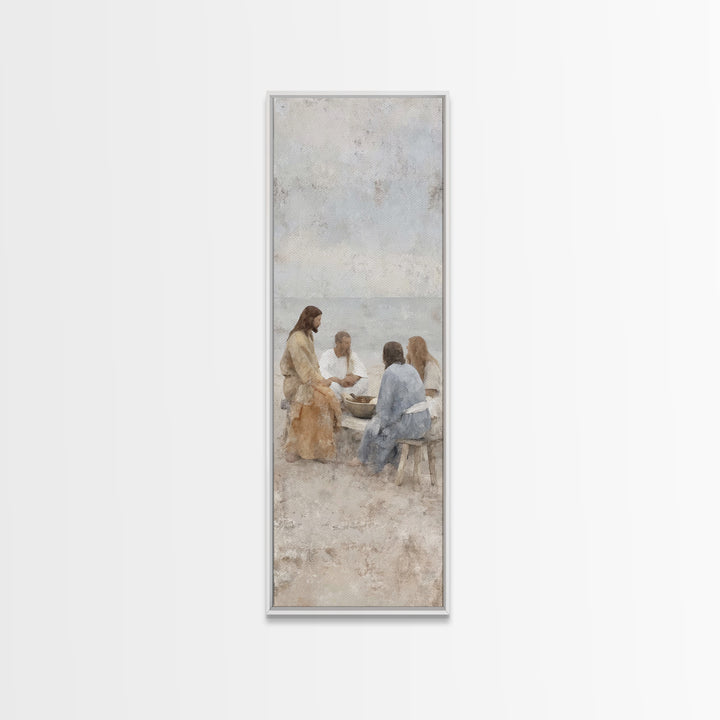 Quiet Beach Gathering – Framed Canvas Print – Tall Narrow Wall Art – Christian Wall Art – Christian Art Canvas – Jesus Painting – Christian
