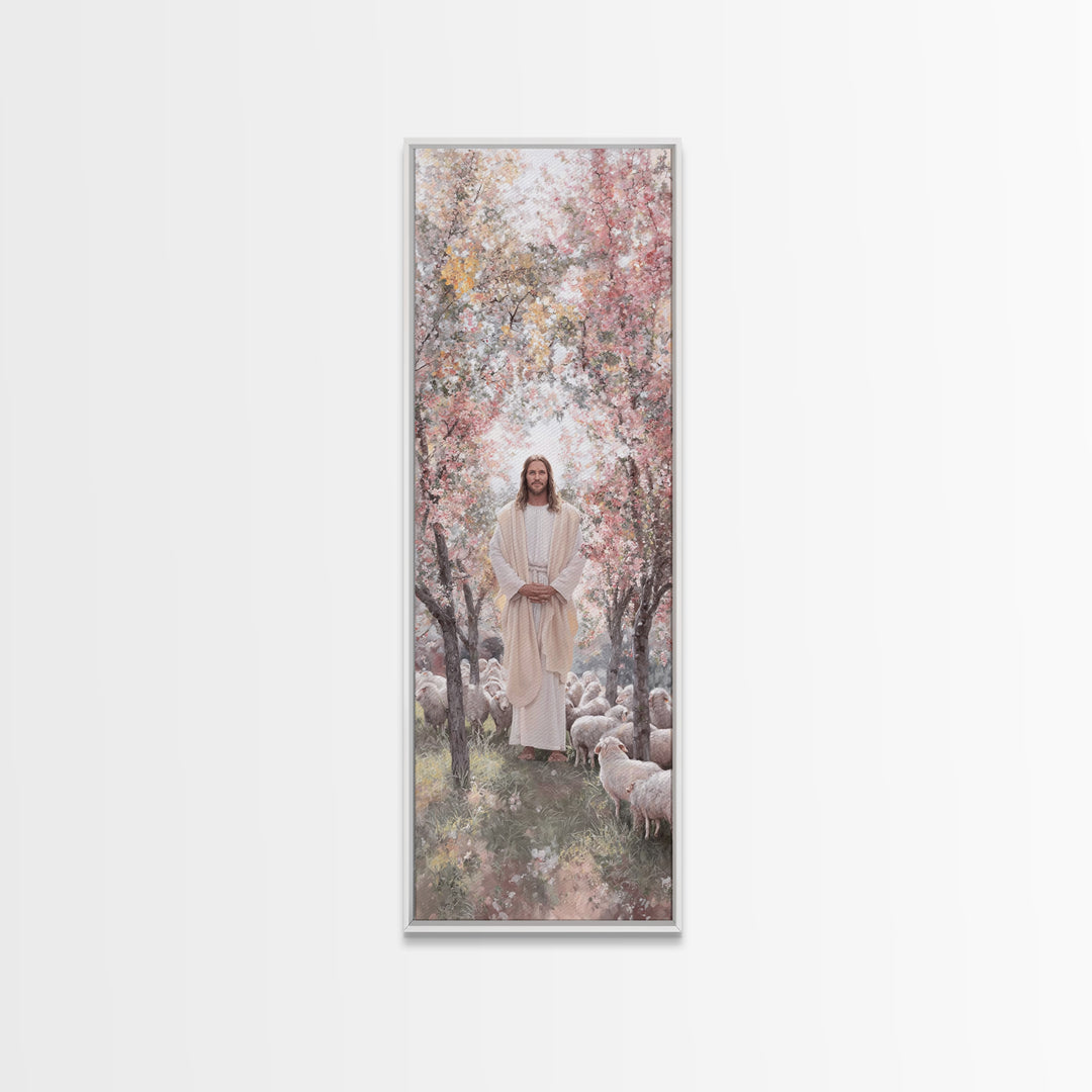 Garden Shepherd Light – Framed Canvas Print – Skinny Art – Christian Art Canvas – Christian Wall Art – Jesus Painting – Christian Decor – C