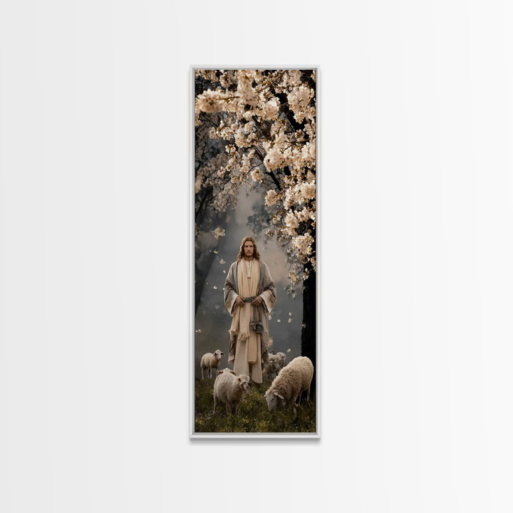 Blossoms Of Grace – Framed Canvas Print – Tall Narrow Wall Art – Christian Wall Art – Jesus Painting – Christian Art Canvas – Christmas Art