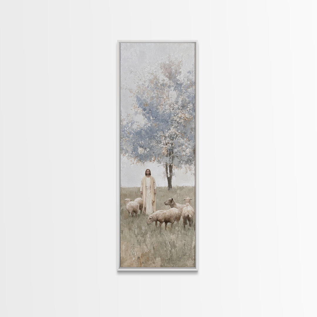 Shepherd’s Stillness, Framed Canvas Print, Skinny Art, Christian Art Canvas, Jesus Painting, Christian Wall Art, Christian Christmas Art