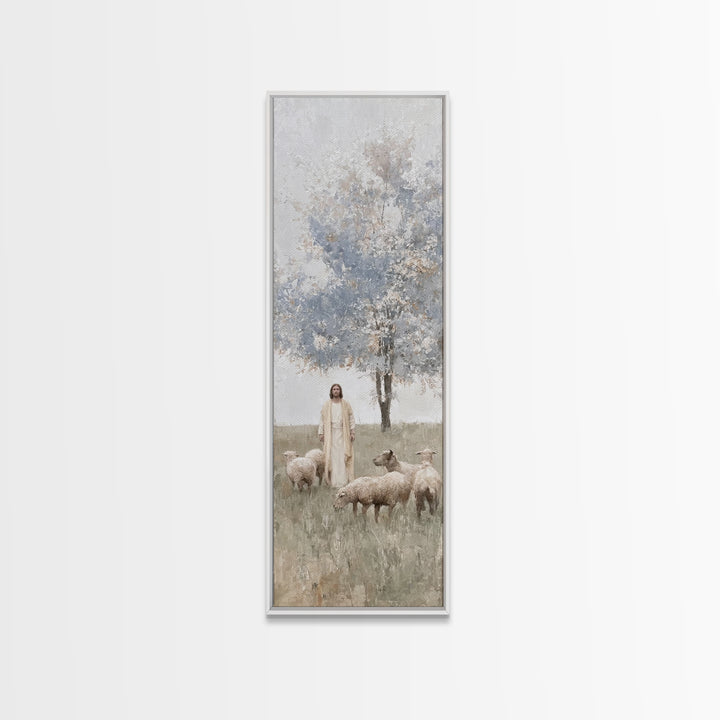 Shepherd’s Stillness, Framed Canvas Print, Skinny Art, Christian Art Canvas, Jesus Painting, Christian Wall Art, Christian Christmas Art