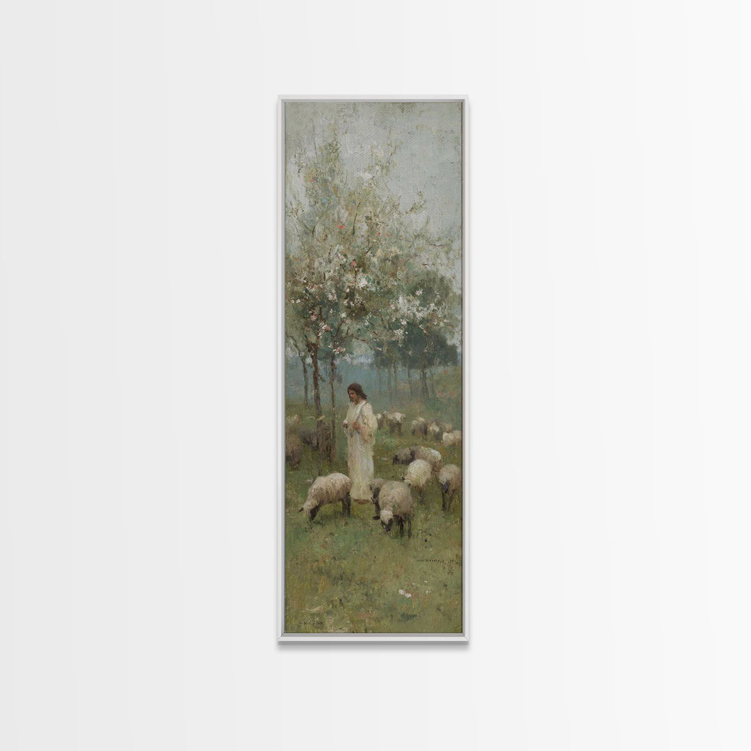 Quiet Meadow Light – Framed Canvas Print – Narrow Art – Christian Art Canvas – Christian Wall Art – Jesus Painting – Christmas Art