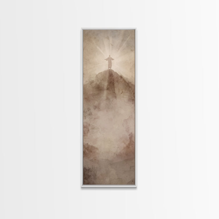 Hilltop Radiance | Framed Canvas Print | Tall Narrow Wall Art | Jesus Painting | Christian Wall Art | Christian Art Canvas | Christmas Art