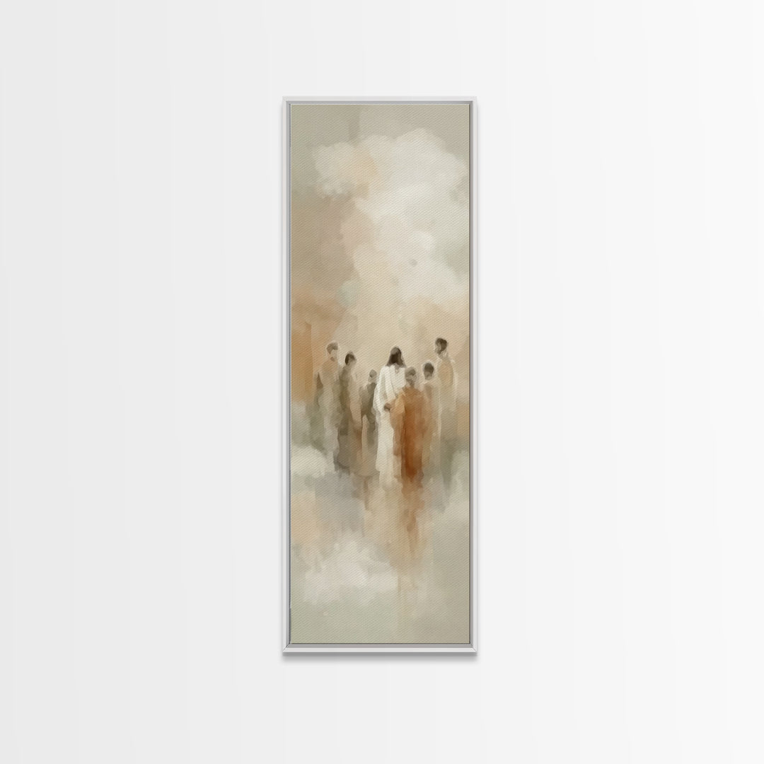 Sacred Meeting | Framed Canvas Print | Tall Skinny Art Print | Christian Art Canvas | Christian Wall Art | Jesus Painting | Christmas Art