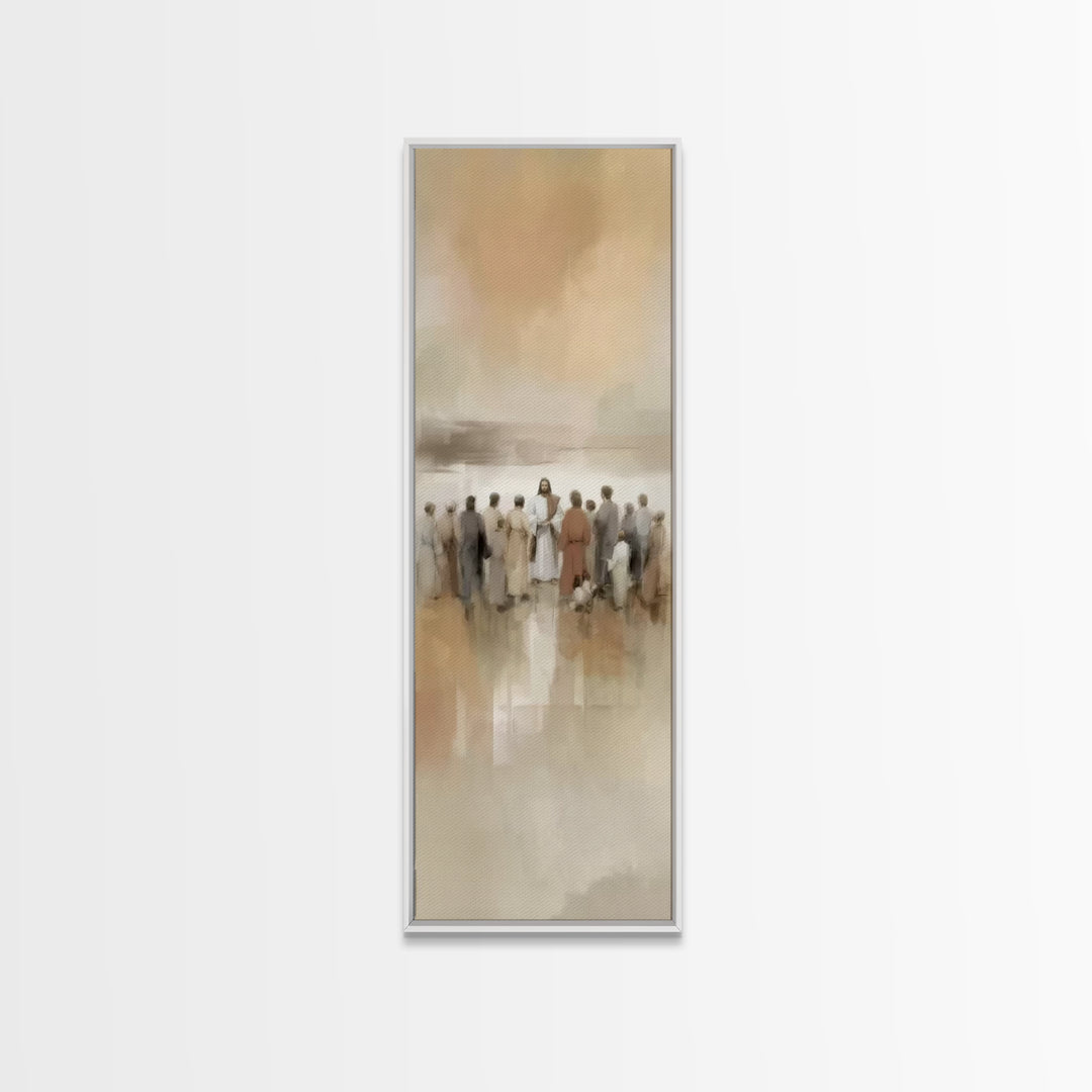 Sacred Gathering | Framed Canvas Print | Tall Narrow Wall Art | Christian Art Canvas | Christmas Art | Christian Painting | Jesus Painting