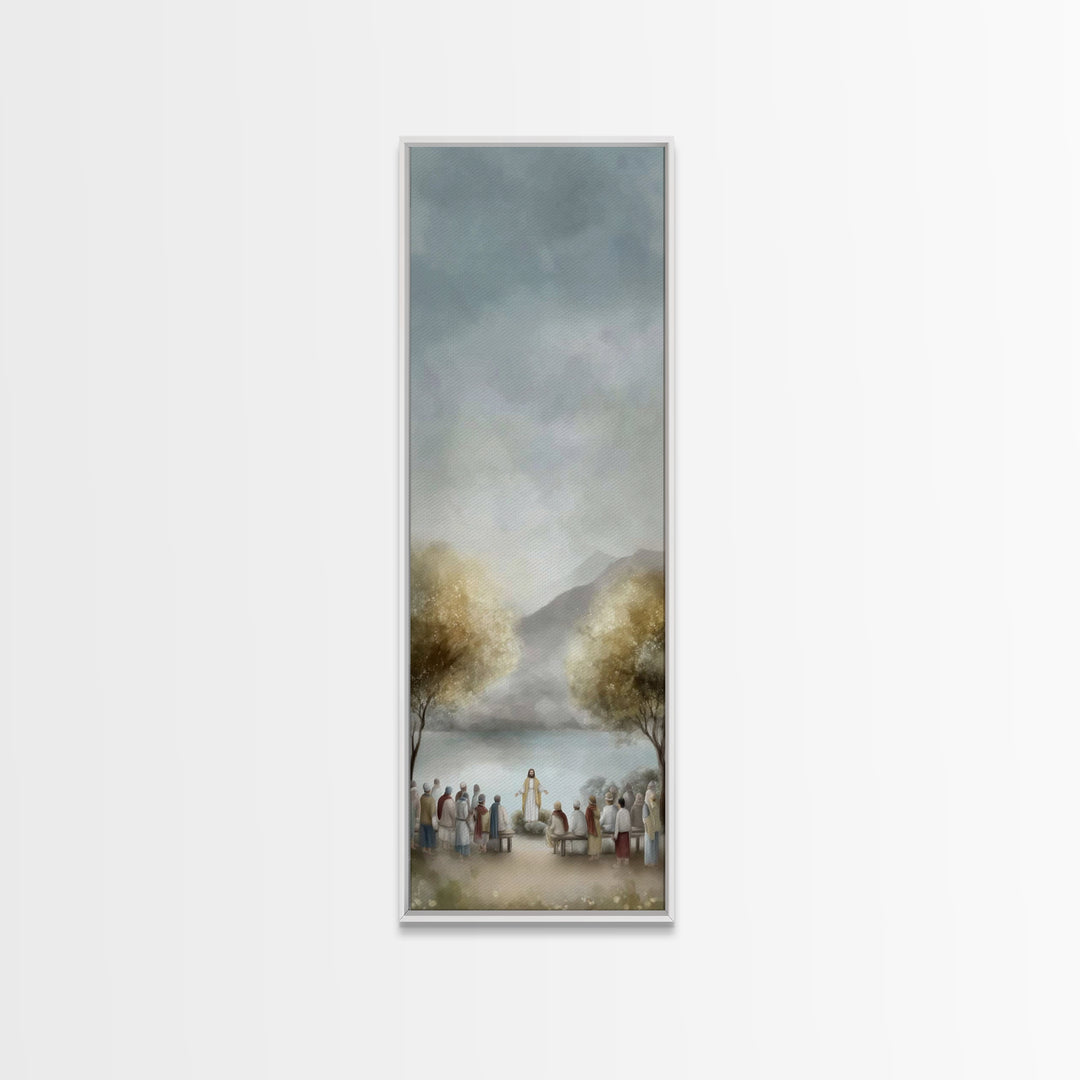 Peaceful Gathering Grace – Framed Canvas Print – Jesus Painting – Christian Art – Christian Christmas Art – Skinny Art – Christian Art Canv