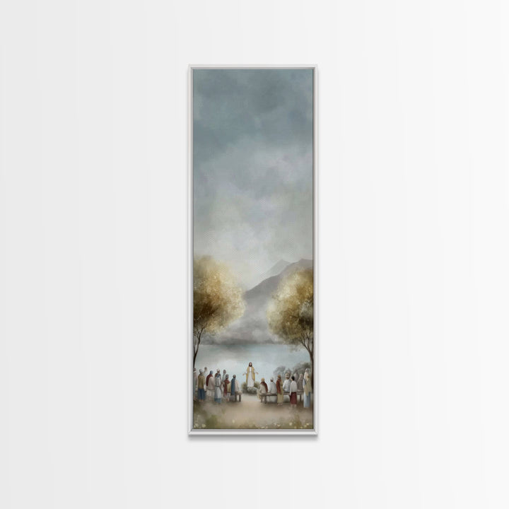 Peaceful Gathering Grace – Framed Canvas Print – Jesus Painting – Christian Art – Christian Christmas Art – Skinny Art – Christian Art Canv