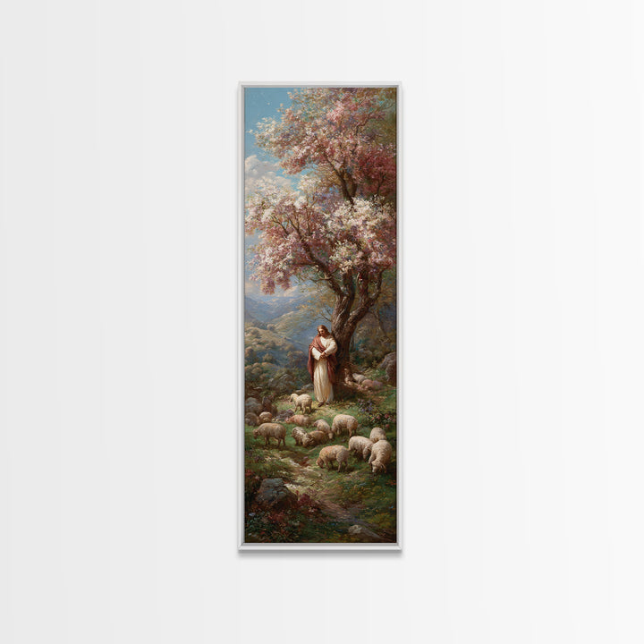 Blossoms Of The Shepherd – Framed Canvas Print – Jesus Painting – Christian Art Canvas – Christian Wall Art – Tall Narrow Wall Art – Christ
