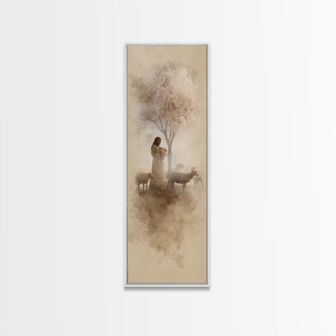 Shepherd Of Dawn – Framed Canvas Print – Christian Wall Art – Jesus Painting – Christian Christmas Art – Christian Art Canvas – Skinny Art