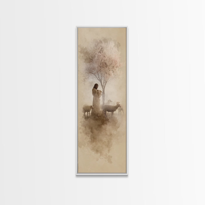 Shepherd Of Dawn – Framed Canvas Print – Christian Wall Art – Jesus Painting – Christian Christmas Art – Christian Art Canvas – Skinny Art