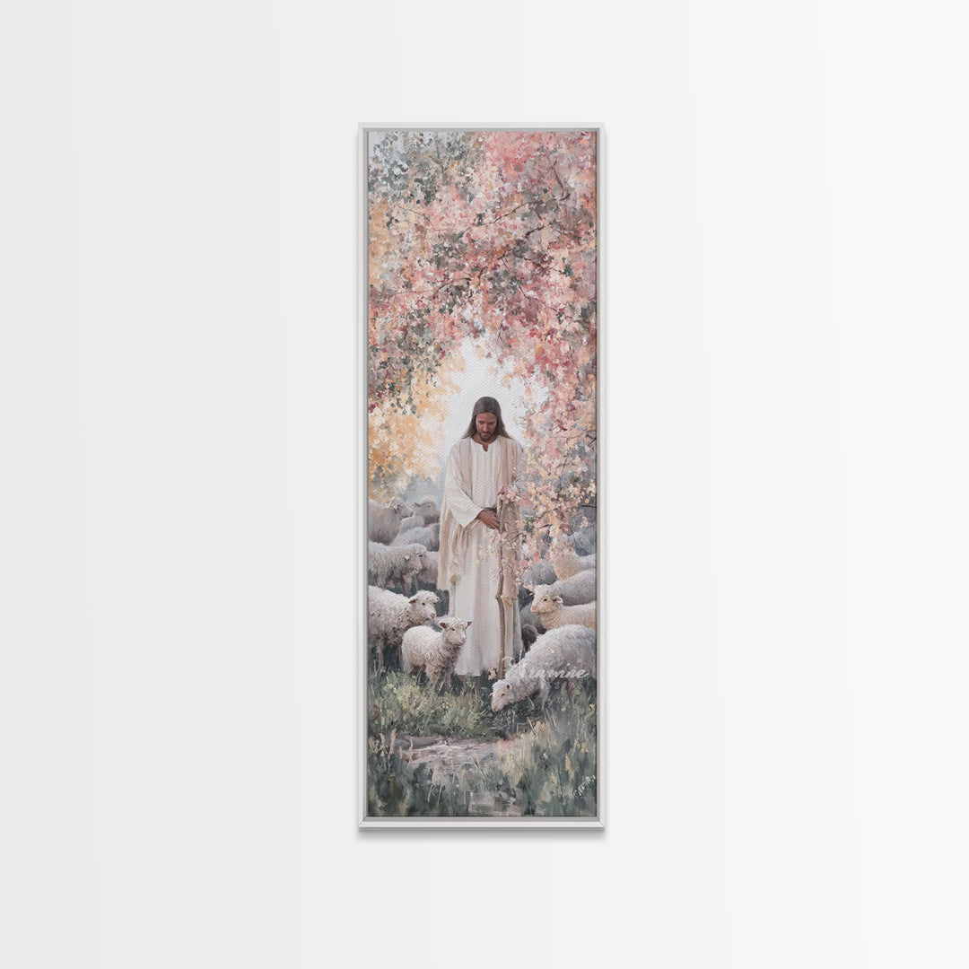 Blossoms Of Grace - Framed Canvas Print - Christian Wall Art - Jesus Painting - Tall Narrow Wall Art - Christian Art Canvas