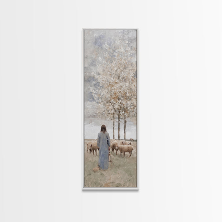 Quiet Shepherd Path - Framed Canvas Print - Christian Art Canvas - Jesus Painting - Tall Skinny Art Print - Christian Wall Art