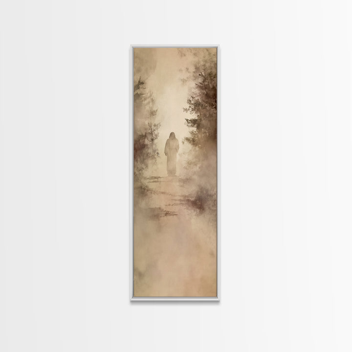 Misty Woodland Hope - Framed Canvas Print - Christian Wall Art - Jesus Painting - Narrow Art - Christian Art Canvas