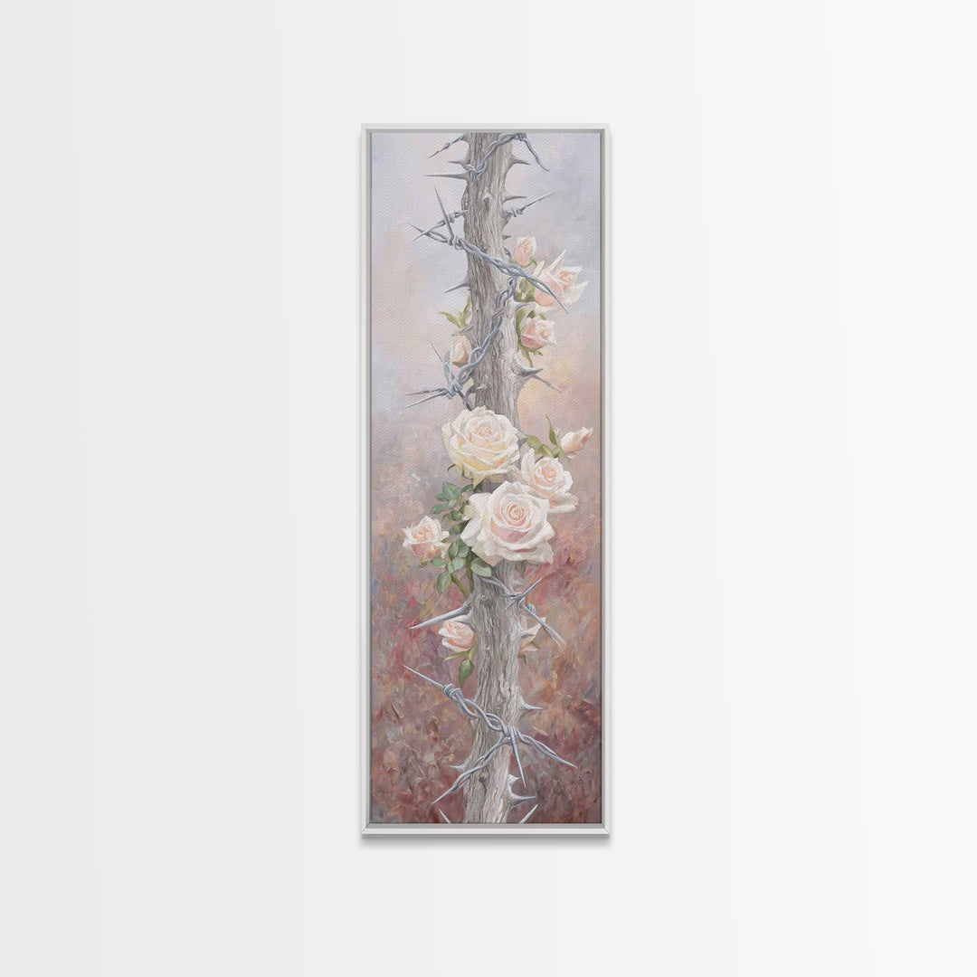 Roses Of Hope, Framed Canvas Print, Narrow Art, Christian Art, Christian Wall Art, Christian Art Canvas, Vintage Christian Art, Christian G