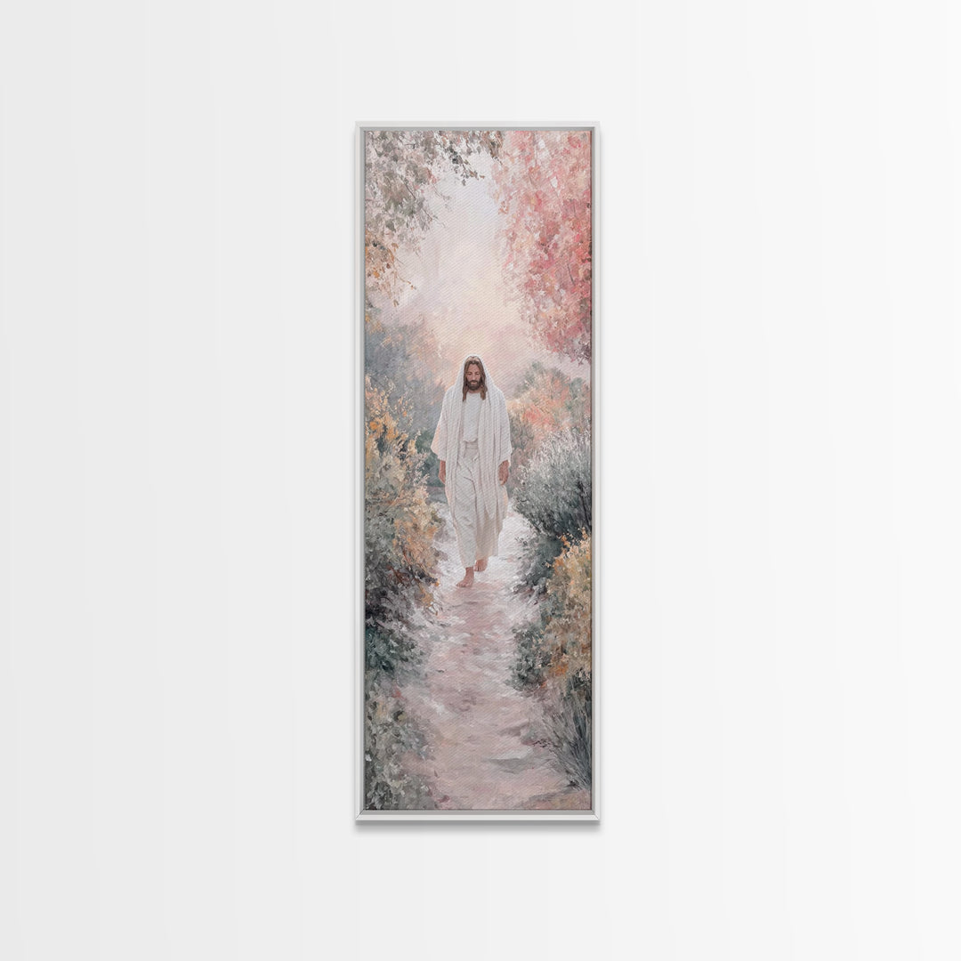 Garden Light Promise | Framed Canvas Print | Christian Art Canvas | Jesus Painting | Narrow Art | Christian Wall Art