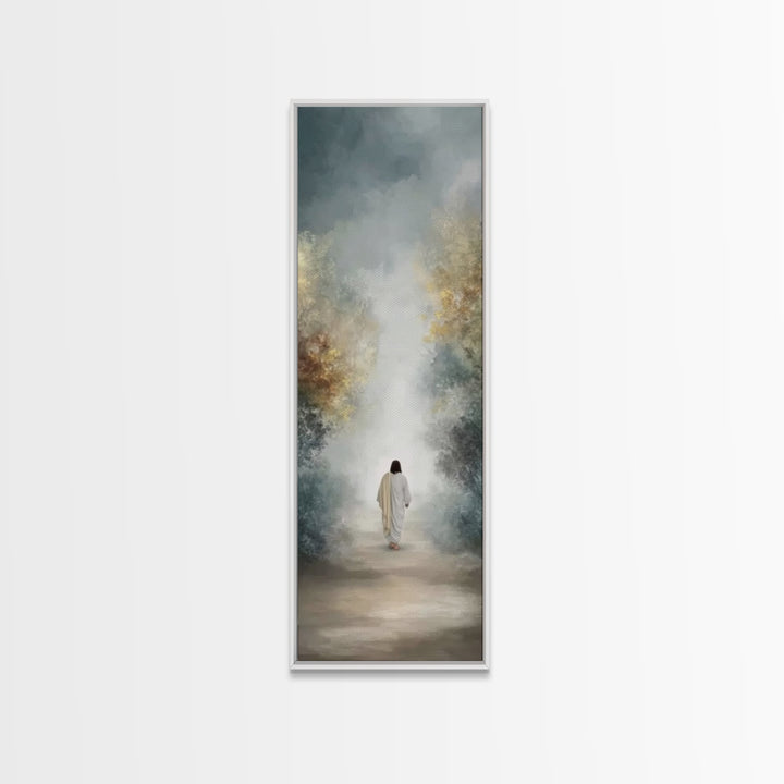 Soft Dawn Passage, Framed Canvas Print, Christian Wall Art, Jesus Painting, Tall Narrow Wall Art, Christian Art Canvas