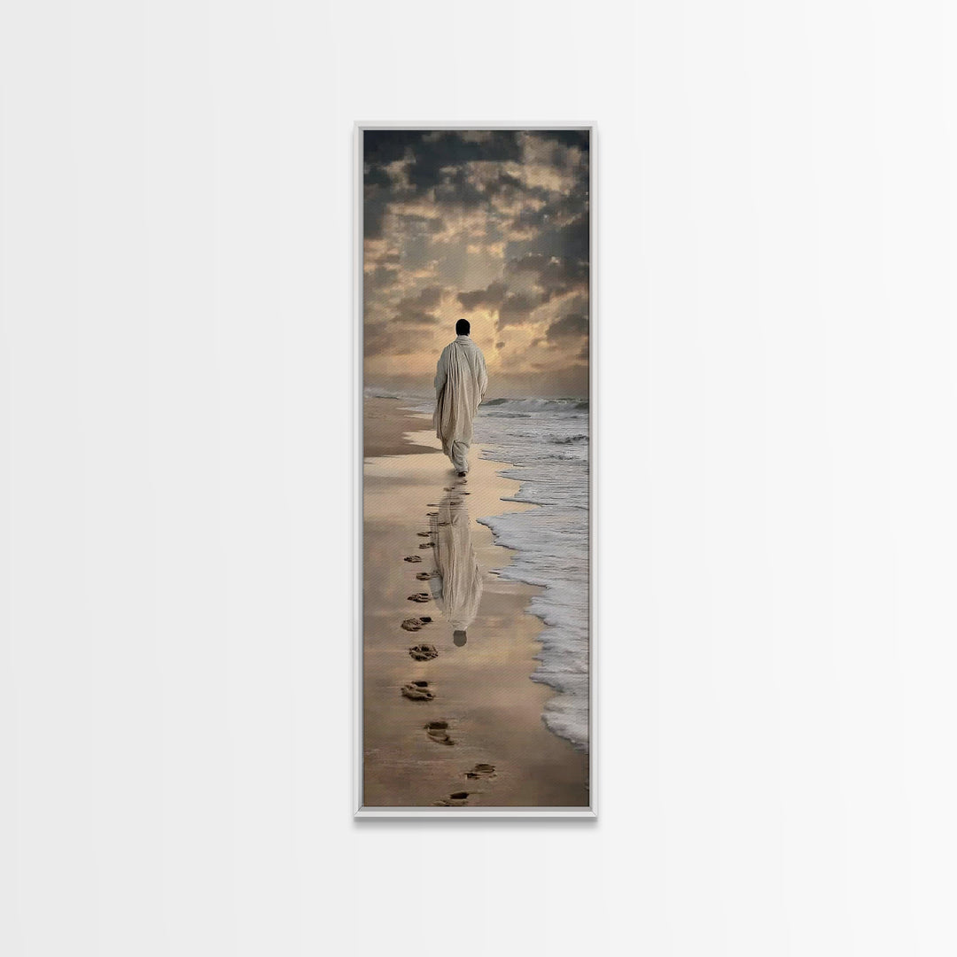 Footsteps Of Faith – Framed Canvas Print – Christian Art Canvas – Tall Skinny Art Print – Christmas Art – Jesus Painting – Christian Wall A