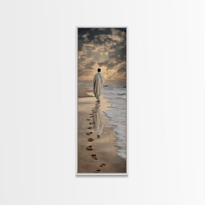 Footsteps Of Faith – Framed Canvas Print – Christian Art Canvas – Tall Skinny Art Print – Christmas Art – Jesus Painting – Christian Wall A