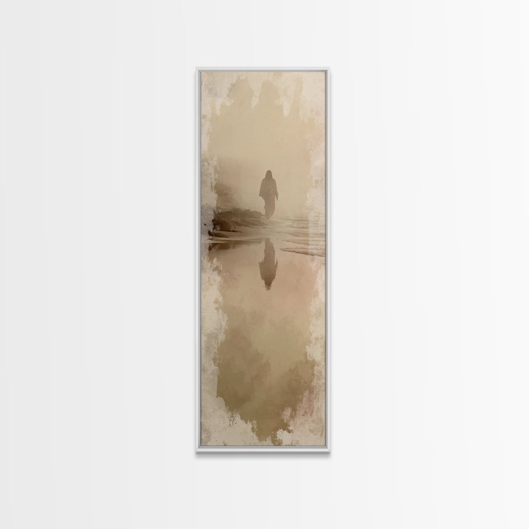 Silent Shore Promise – Framed Canvas Print – Jesus Painting – Christmas Art – Tall Skinny Art Print – Christian Wall Art – Christian Art Ca