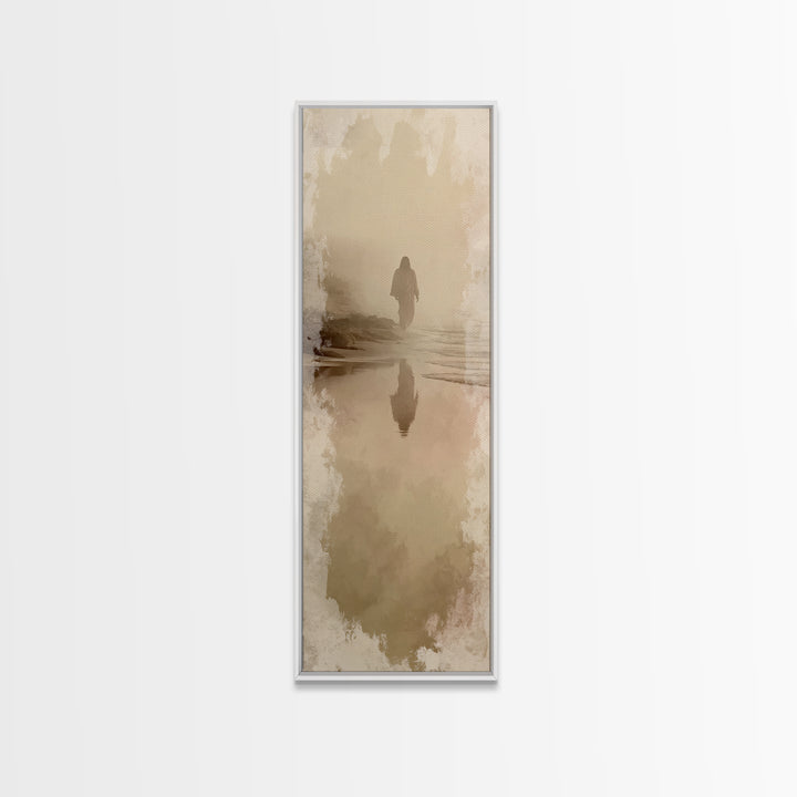 Silent Shore Promise – Framed Canvas Print – Jesus Painting – Christmas Art – Tall Skinny Art Print – Christian Wall Art – Christian Art Ca