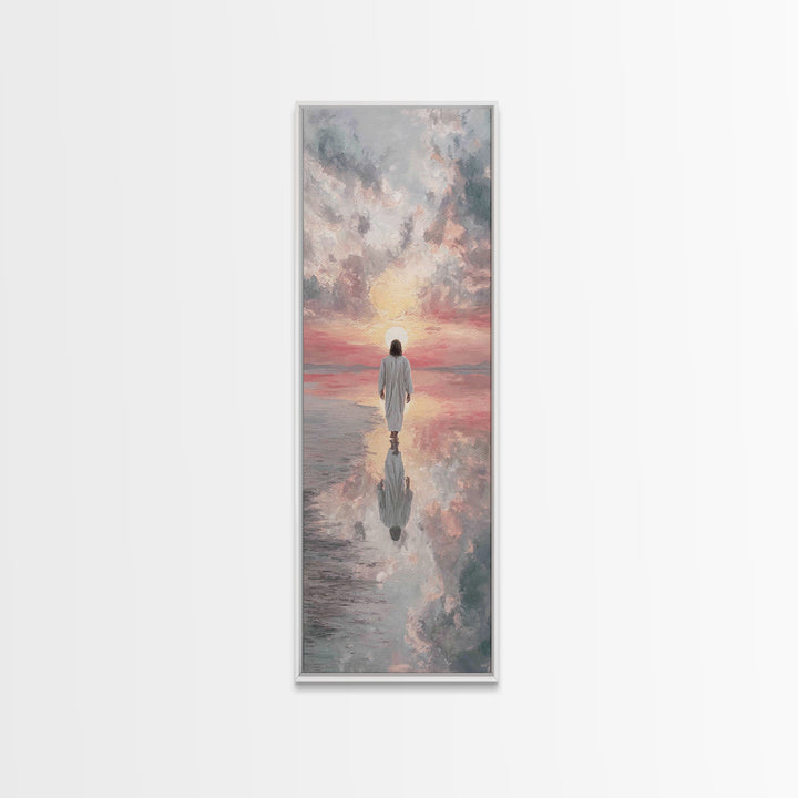 Sunset Glory Walk – Framed Canvas Print – Tall Skinny Art Print – Christian Art Canvas – Christian Wall Art – Jesus Painting – Christian Ar