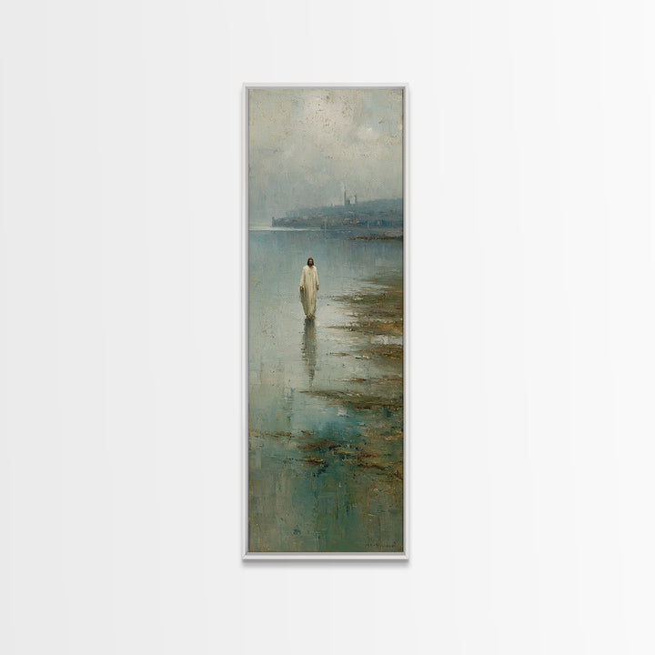 Silent Waters Peace – Framed Canvas Print – Tall Narrow Wall Art – Jesus Painting – Christian Art Canvas – Christian Wall Art – Christian A