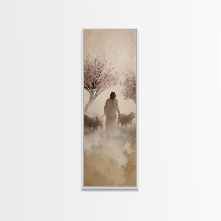 Shepherd’s Gentle Bloom – Framed Canvas Print – Skinny Art – Christian Wall Art – Christian Art Canvas – Jesus Painting – Christian Art