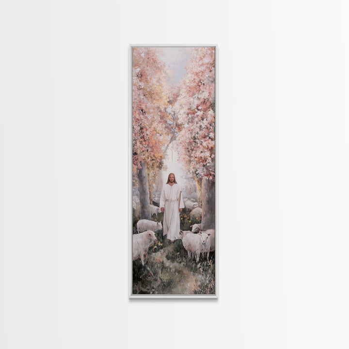Blossoms Of Faith | Framed Canvas Print | Christian Art Canvas | Jesus Painting | Tall Skinny Art Print | Christian Wall Art | Christmas Ar
