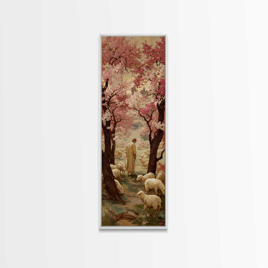 Path Of The Shepherd, Framed Canvas Print, Christian Wall Art, Jesus Painting, Skinny Art, Christian Art Canvas, Christmas Art