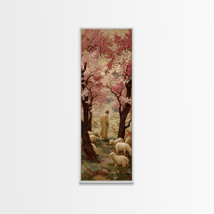 Path Of The Shepherd, Framed Canvas Print, Christian Wall Art, Jesus Painting, Skinny Art, Christian Art Canvas, Christmas Art