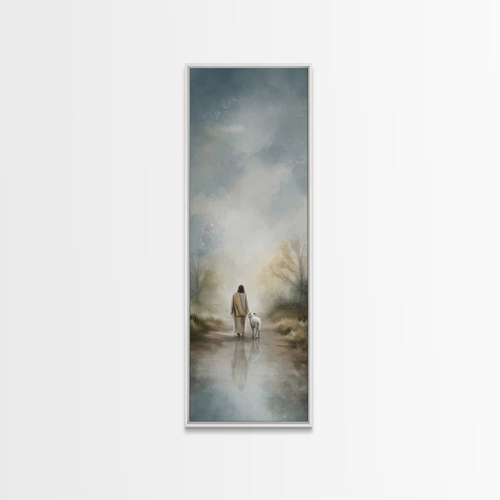 Silent Meadow Light | Framed Canvas Print | Christian Wall Art | Jesus Painting | Tall Narrow Wall Art | Christian Art Canvas | Christmas A