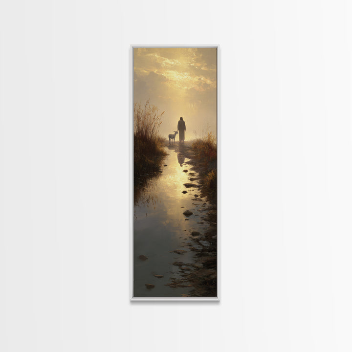 Shepherd’s Gentle Path | Framed Canvas Print | Christian Art Canvas | Narrow Art | Jesus Painting | Christian Wall Art | Christmas Art
