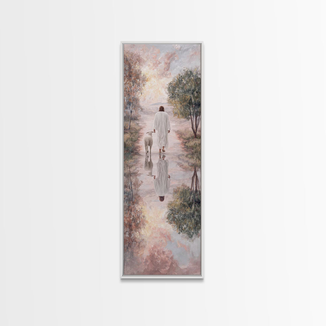 Meadow Of Peace – Framed Canvas Print – Christian Wall Art – Jesus Painting – Christian Art Canvas – Tall Narrow Wall Art – Christmas Art