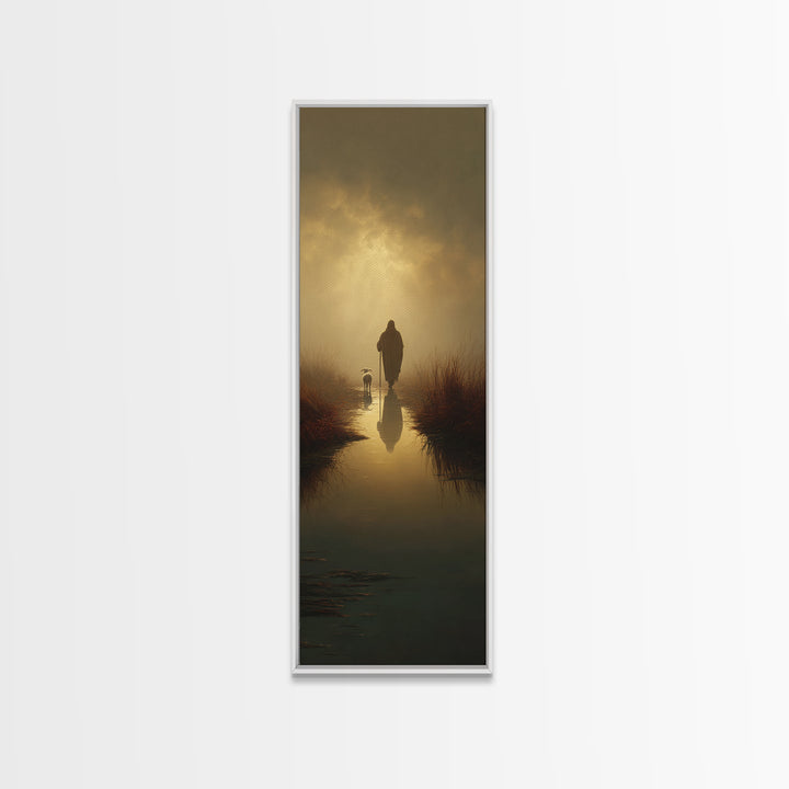 Golden Path Light – Framed Canvas Print – Christian Art Canvas – Christian Painting – Skinny Art – Christian Christmas Art – Jesus Painting