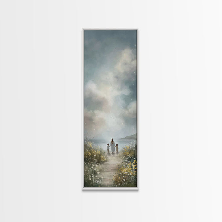 Coastal Bloom Peace – Framed Canvas Print – Christian Art Canvas – Jesus Painting – Narrow Art – Christian Wall Art – Christmas Art